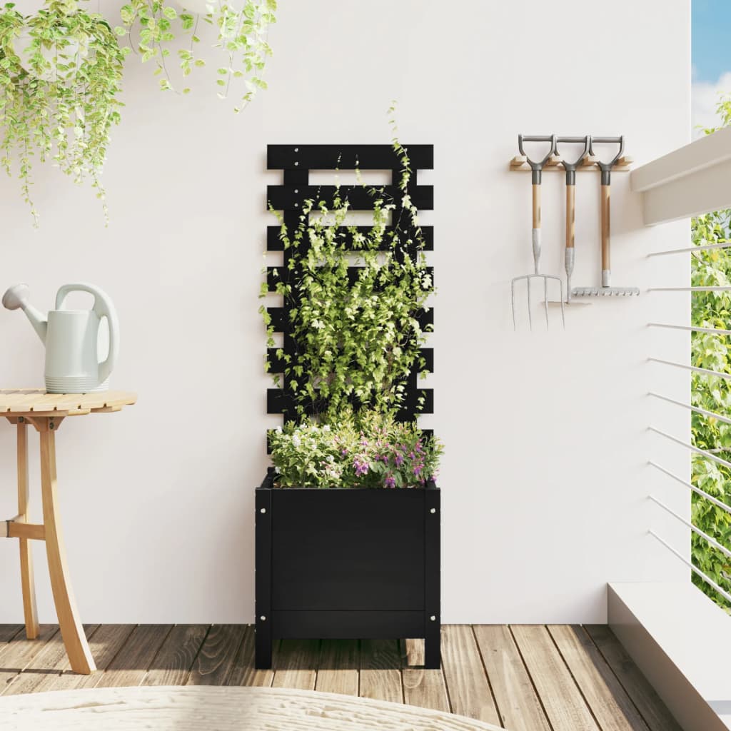 Plantera Vidaxl con estante 39x39.5x114 cm de pino sólido negro