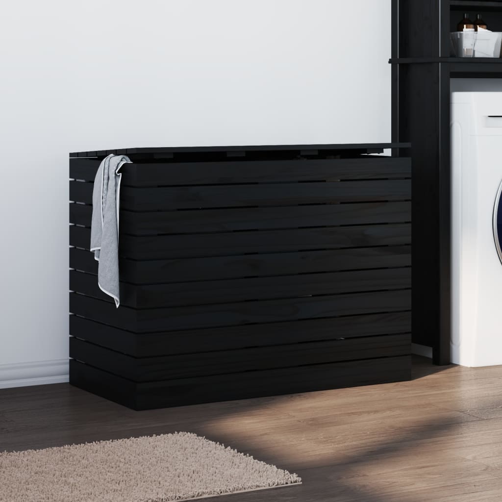 Canasta de lavandería Vidaxl 88.5x44x66 cm de pino sólido negro
