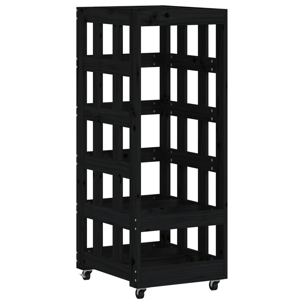 Soporte de bloques de madera Vidaxl con ruedas 40x49x110 cm de pino sólido de pino negro