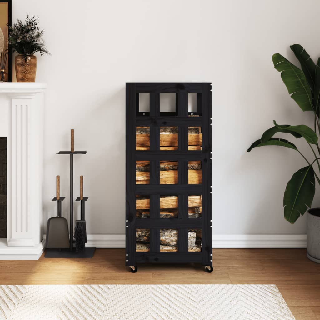 Soporte de bloques de madera Vidaxl con ruedas 40x49x110 cm de pino sólido de pino negro