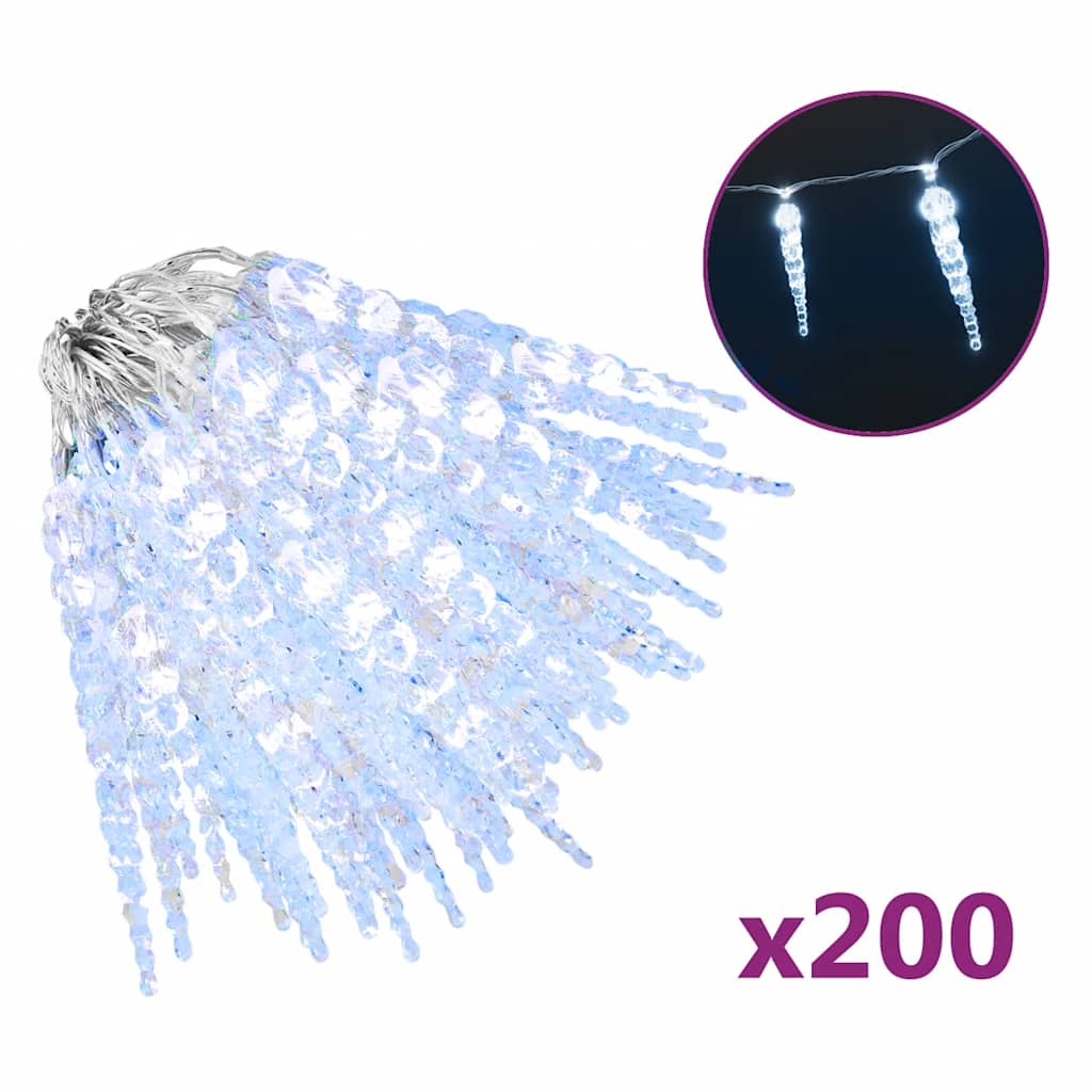 Vidaxl kerst ijspegellamp 200 led's koud wit 20 m acryl pvc