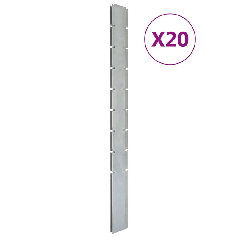 VidaXL Schuttingpalen 20 st 220 cm gegalvaniseerd staal zilverkleurig