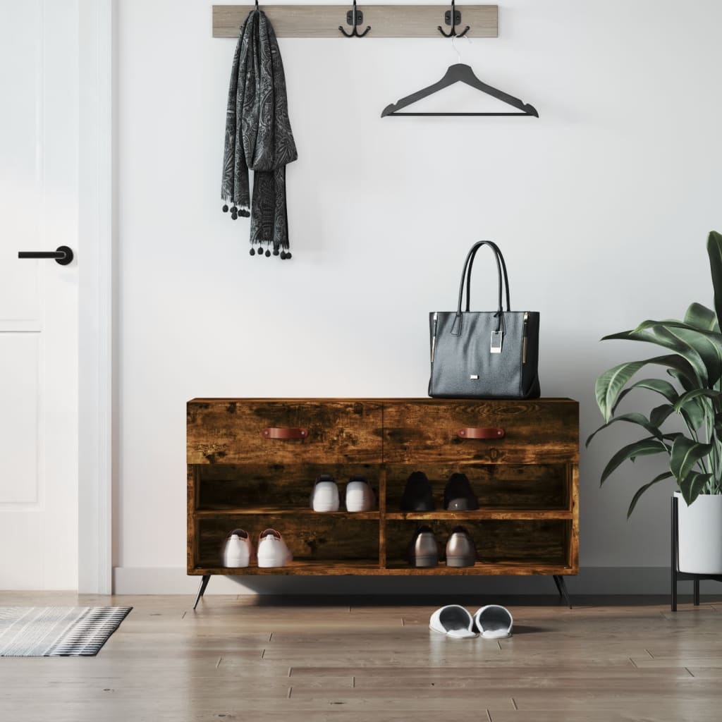 Sofá de zapatos Vidaxl 102x35x55 cm de madera procesada de roble ahumado