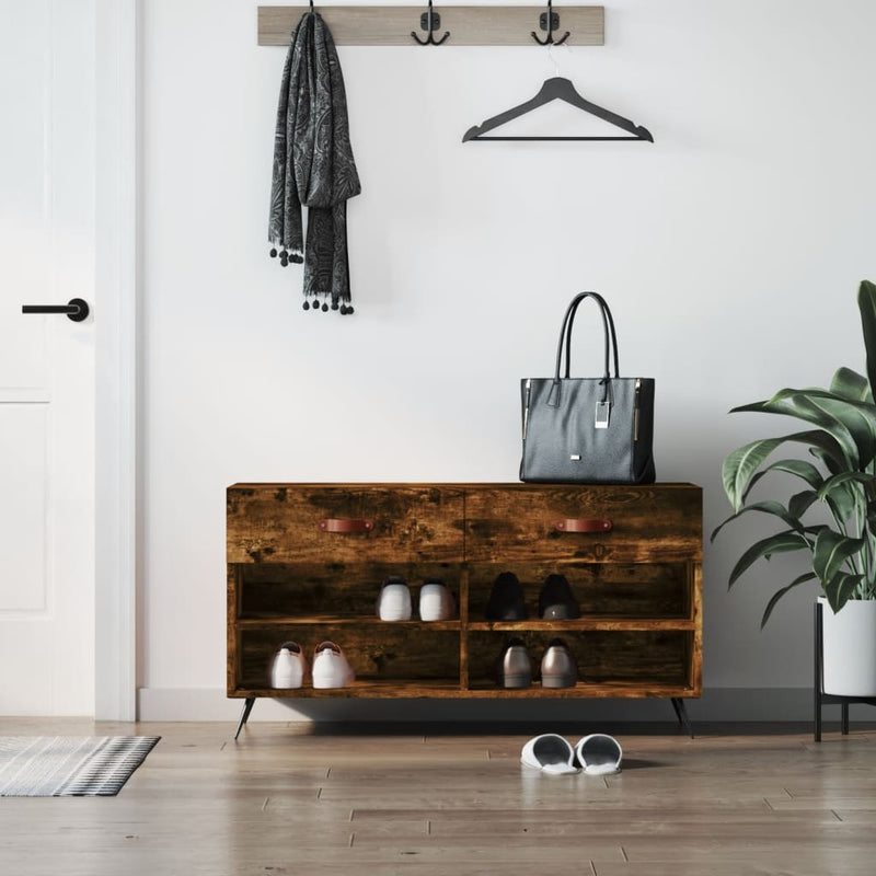 Sofá de zapatos Vidaxl 102x35x55 cm de madera procesada de roble ahumado