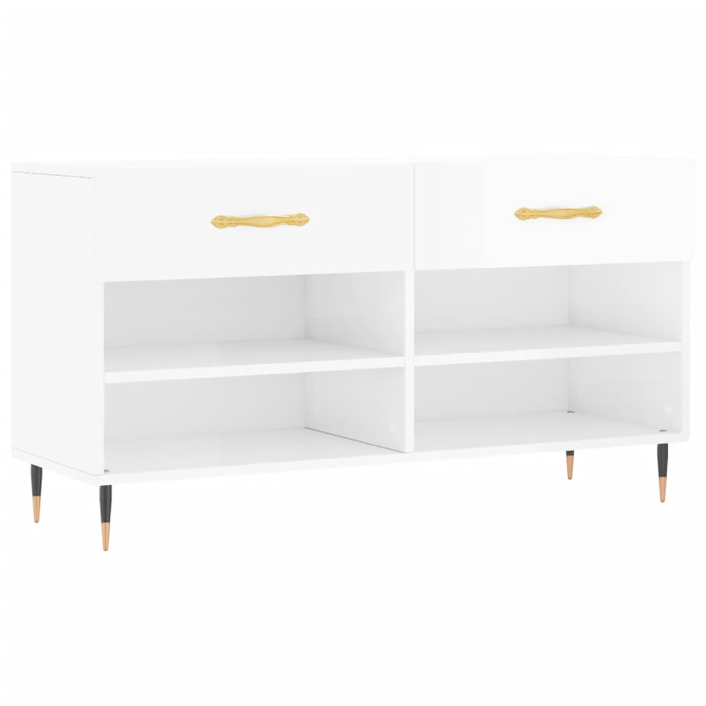 Sofá de zapatos Vidaxl 102x35x55 cm de madera procesada de alto brillo blanco