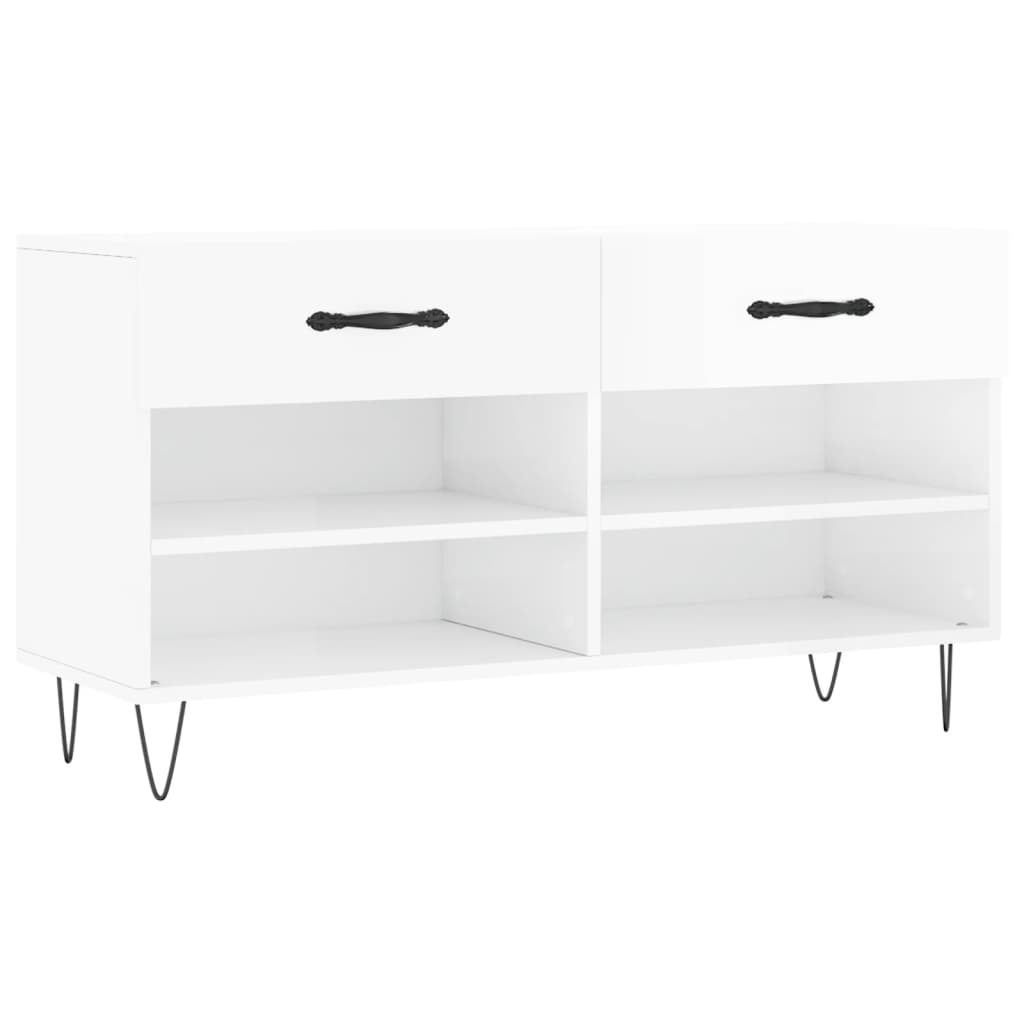 Sofá de zapatos Vidaxl 102x35x55 cm de madera procesada de alto brillo blanco