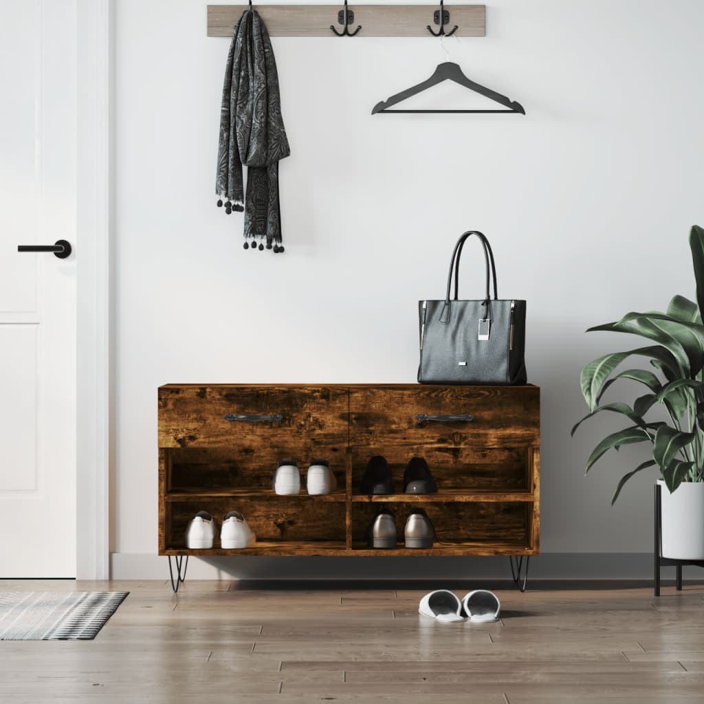 Sofá de zapatos Vidaxl 102x35x55 cm de madera procesada de roble ahumado
