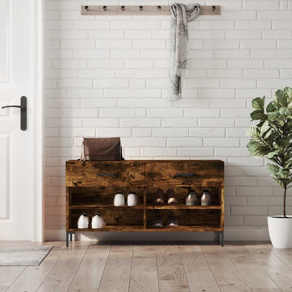 Sofá de zapatos Vidaxl 102x35x55 cm de madera procesada de roble ahumado