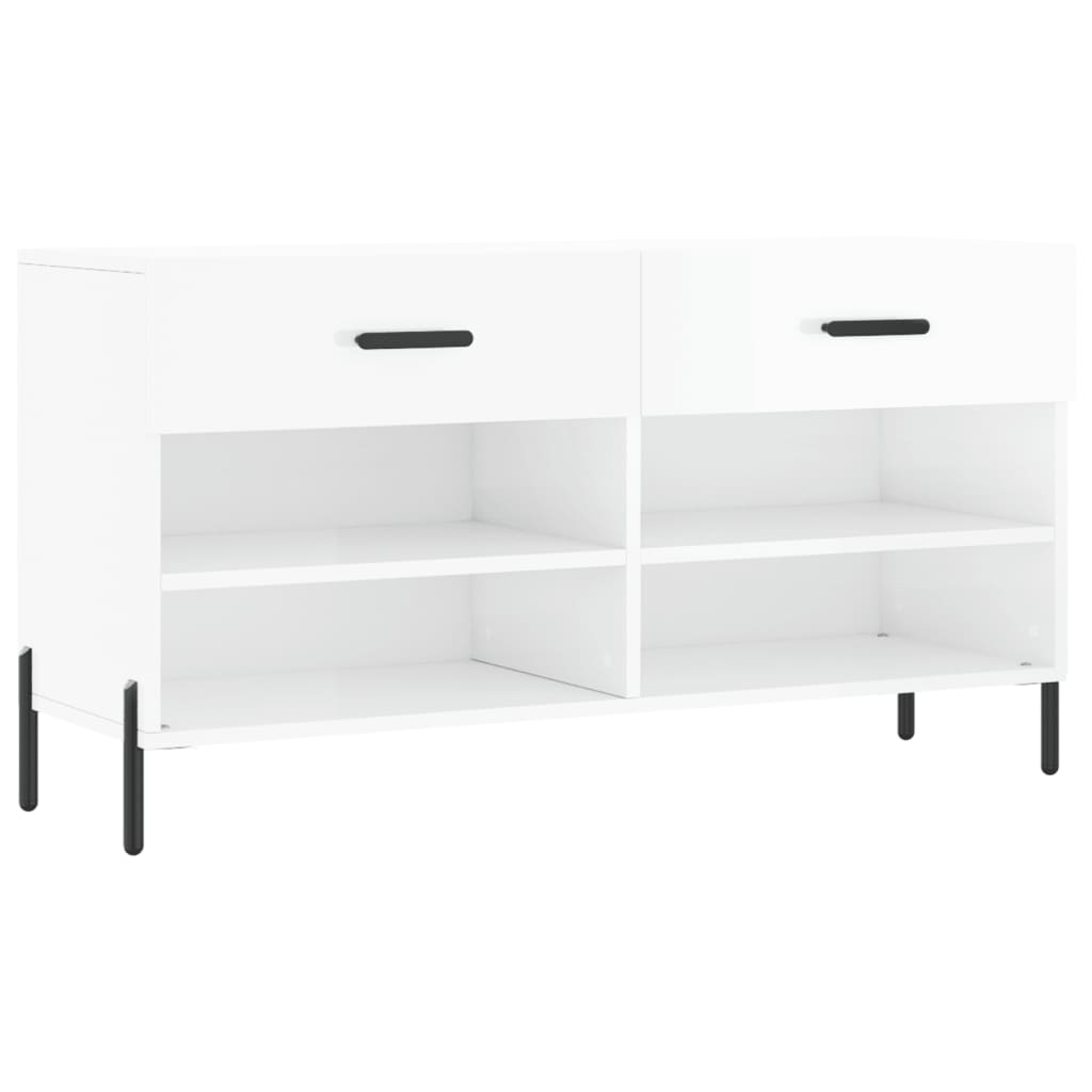 Sofá de zapatos Vidaxl 102x35x55 cm de madera procesada de alto brillo blanco