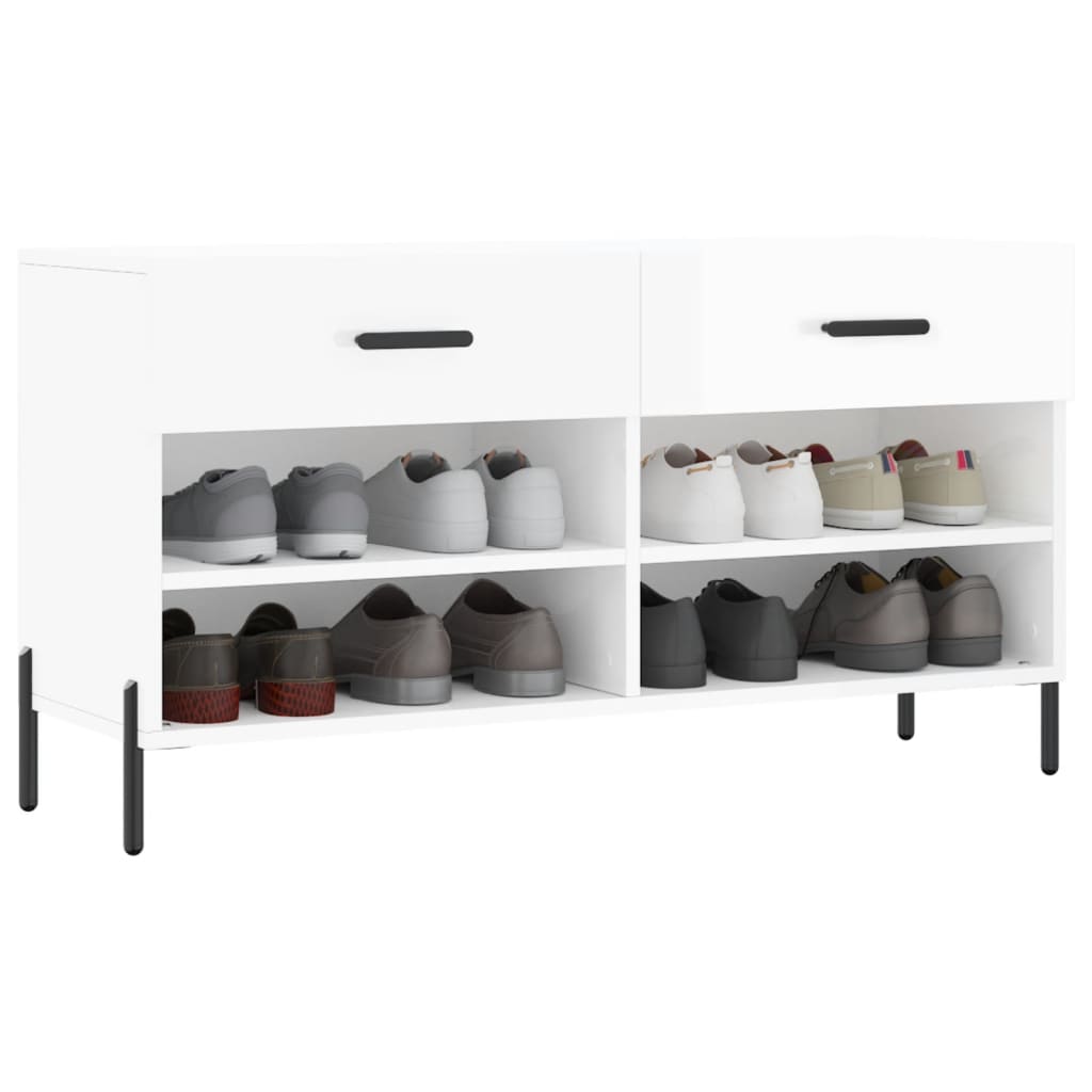 Sofá de zapatos Vidaxl 102x35x55 cm de madera procesada de alto brillo blanco