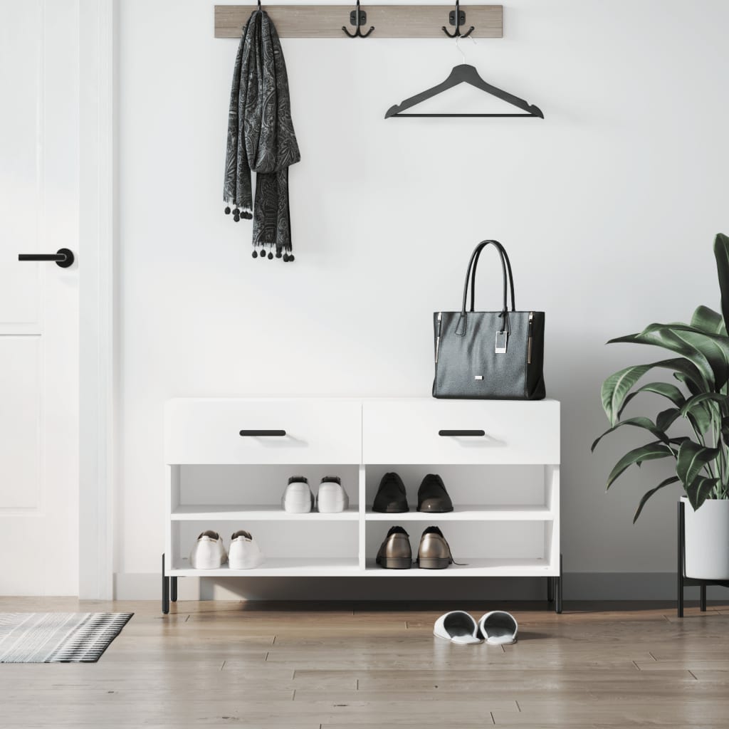 Sofá de zapatos Vidaxl 102x35x55 cm de madera procesada de alto brillo blanco