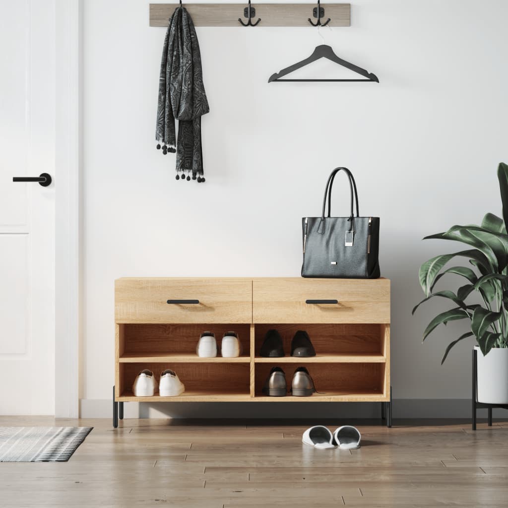 Sofá de zapatos Vidaxl 102x35x55 cm de madera procesada sonoma de roble coloreado