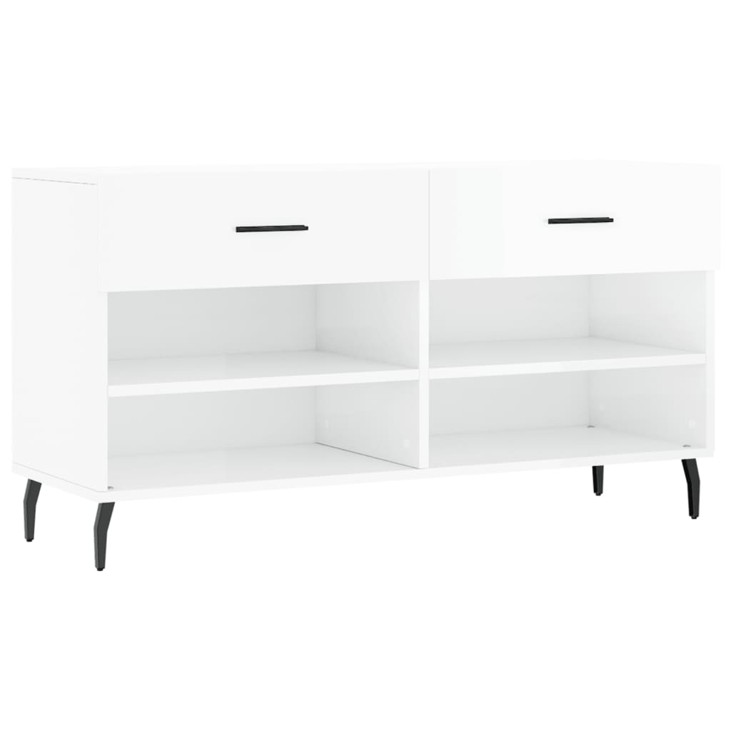 Sofá de zapatos Vidaxl 102x35x55 cm de madera procesada de alto brillo blanco
