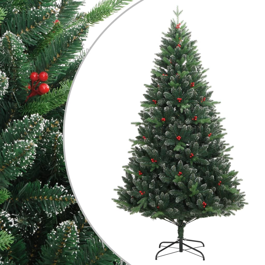 Vidaxl Kunstkerstboom con cardini e bacche rosse 210 cm