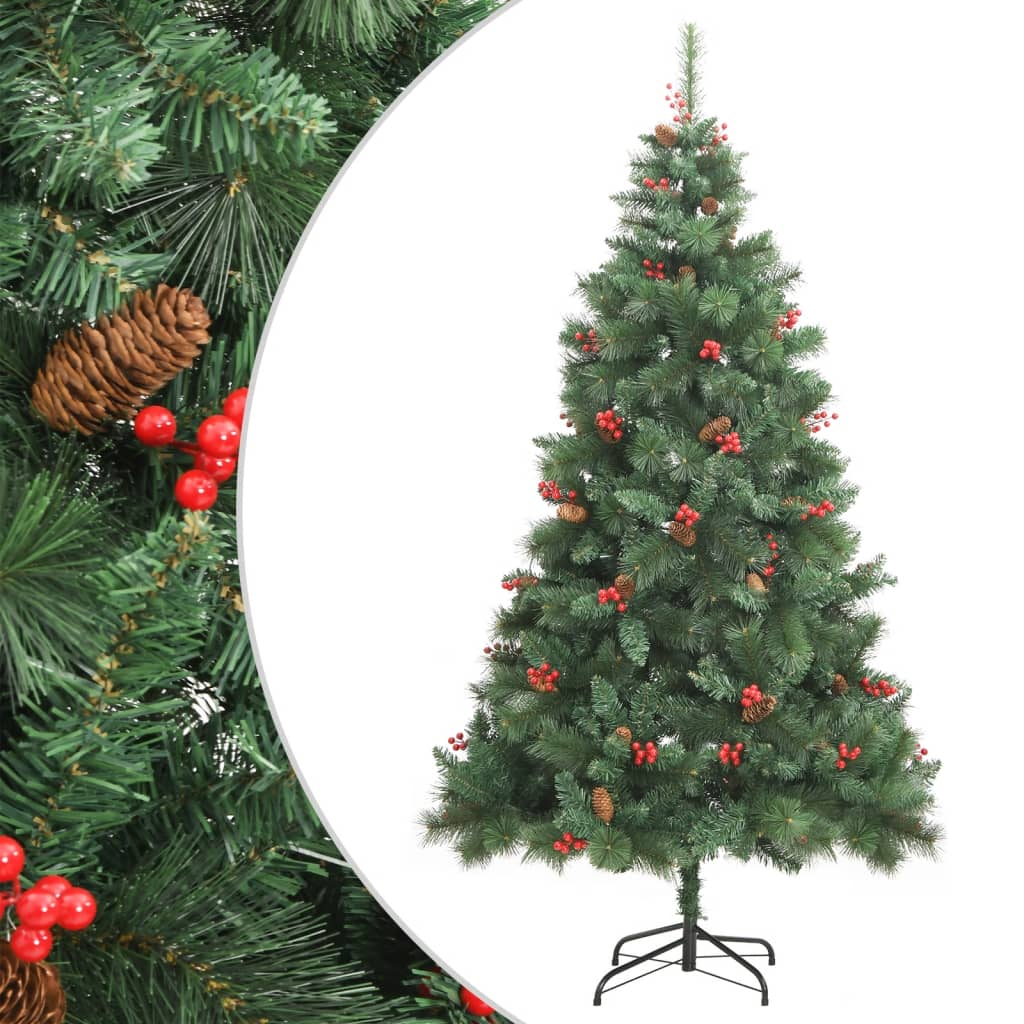 Vidaxl Kunstkerstboom con pini da cardini e bacche 210 cm