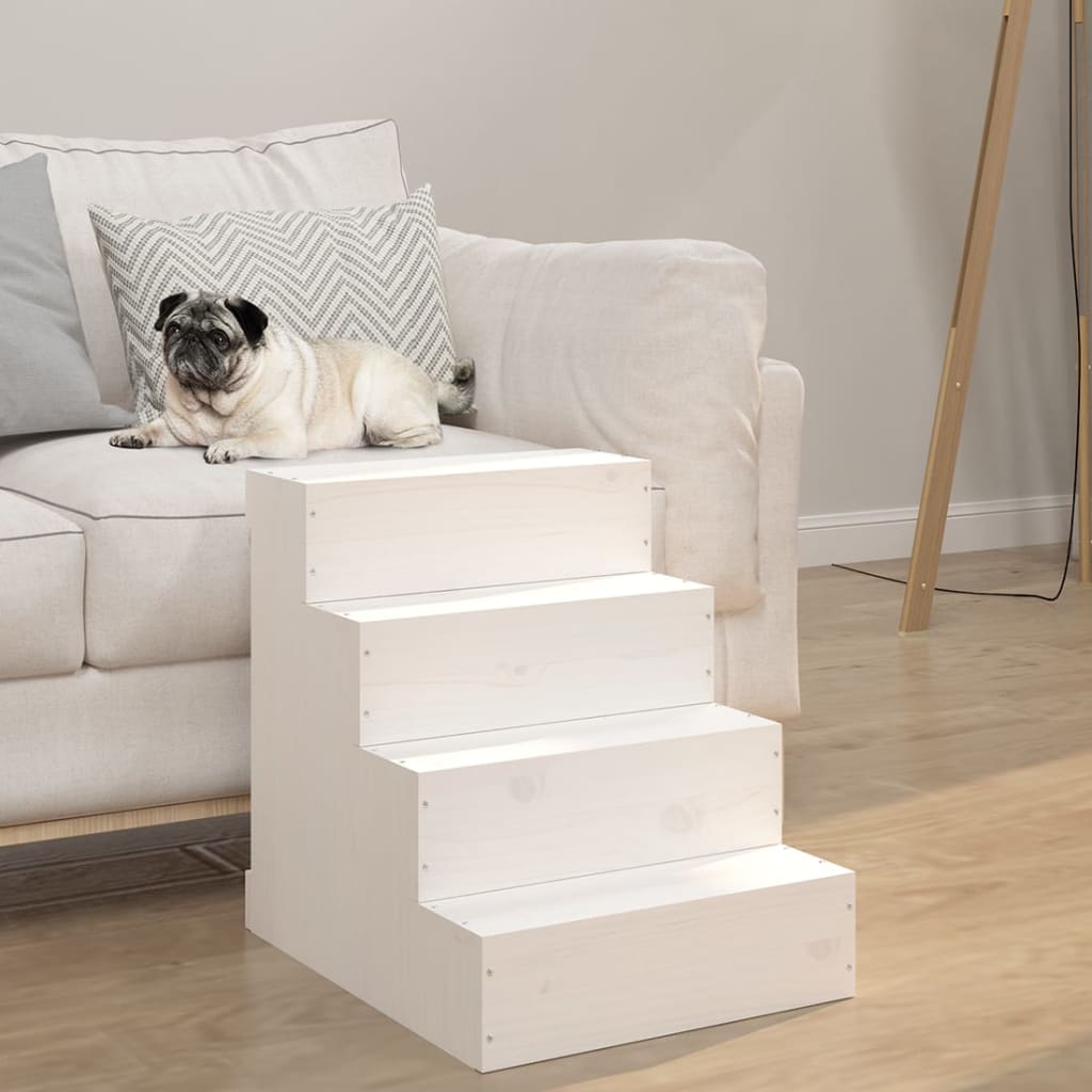 Escalera de mascota de Vidaxl 40x49x47 cm de pino sólido blanco