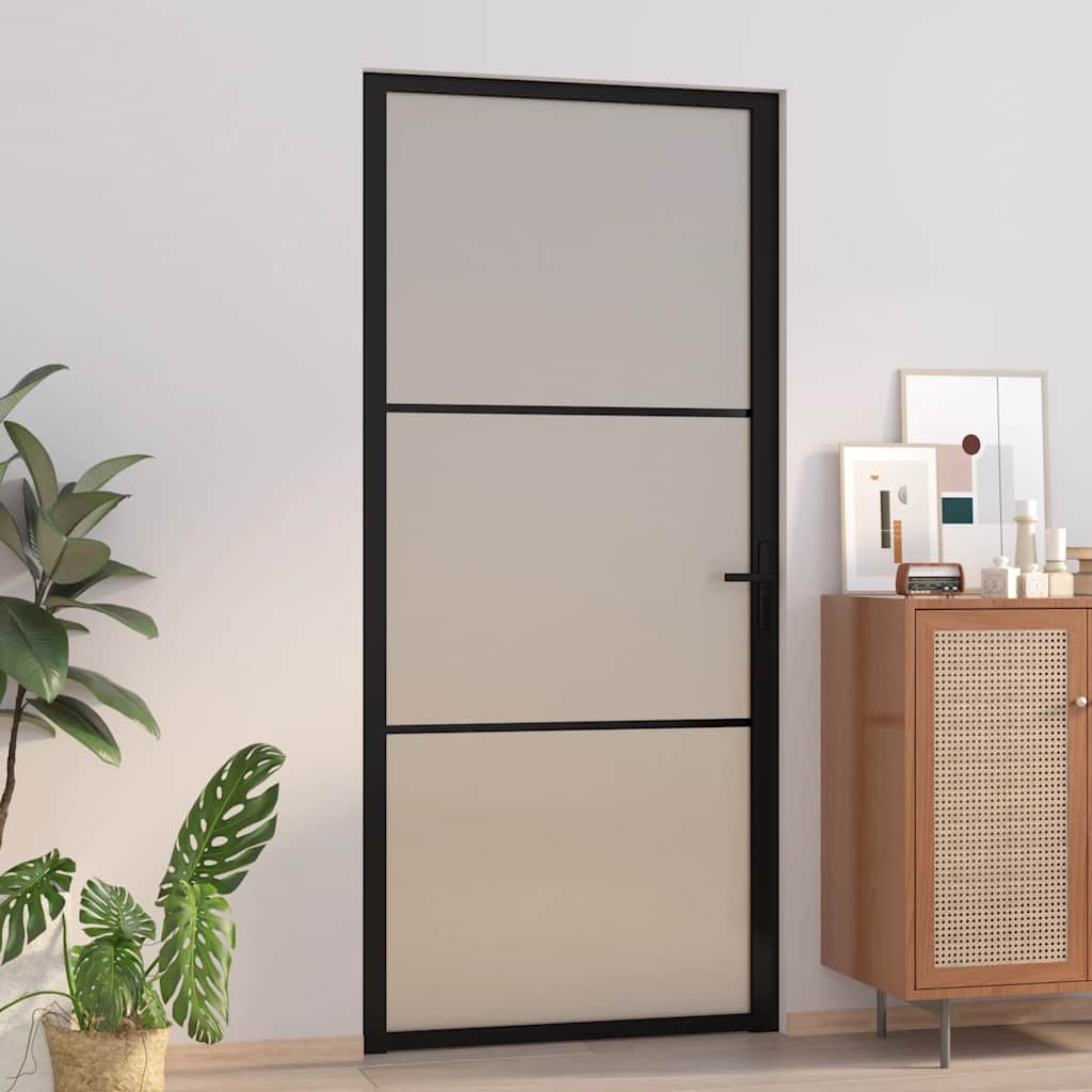 Vidaxl Porta interna 93x201,5 cm vetro Matt e nero in alluminio