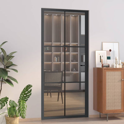 Vidaxl Puerta interior 93x201.5 cm de vidrio ESG y aluminio negro