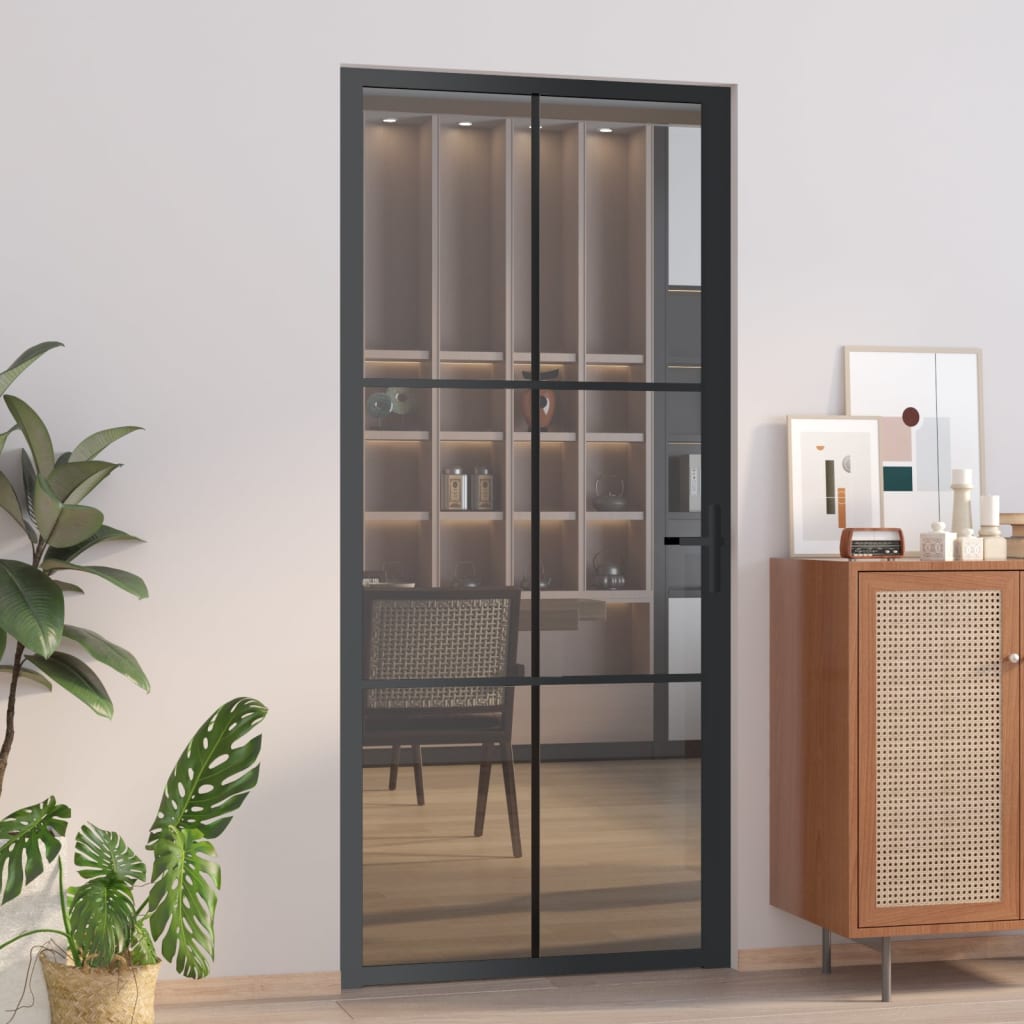 Vidaxl Puerta interior 93x201.5 cm de vidrio ESG y aluminio negro