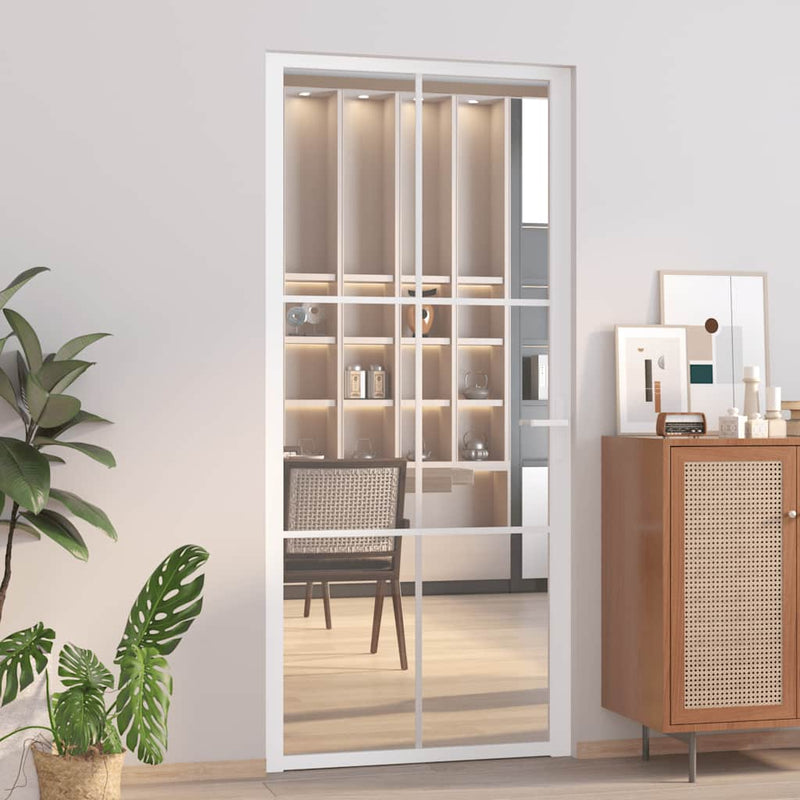 Vidaxl Puerta interior 93x201.5 cm de vidrio ESG y aluminio blanco