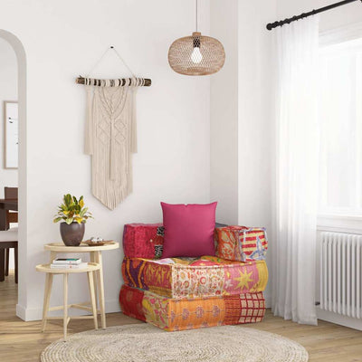 Vidaxl Pouf modulare con tessuto patchwork cuscino