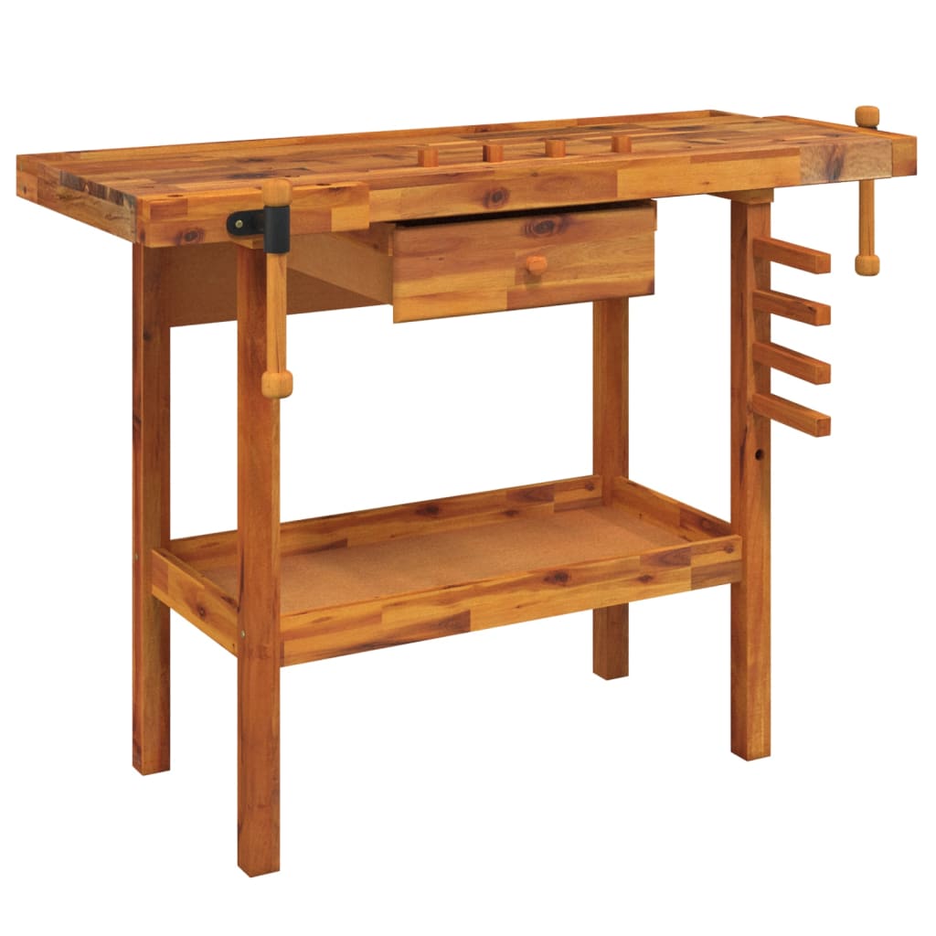 Vidaxl Workbench con cajón y tornillos bancarios 124x52x83 cm Acaciahout