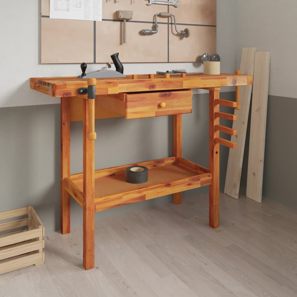 Vidaxl Workbench con cajón y tornillos bancarios 124x52x83 cm Acaciahout