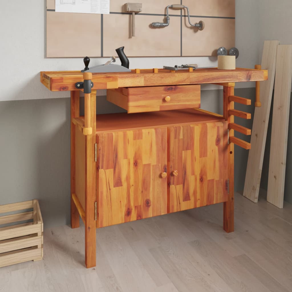 Vidaxl Workbench con cassetto e viti bancarie 124x52x83 cm acaciahout