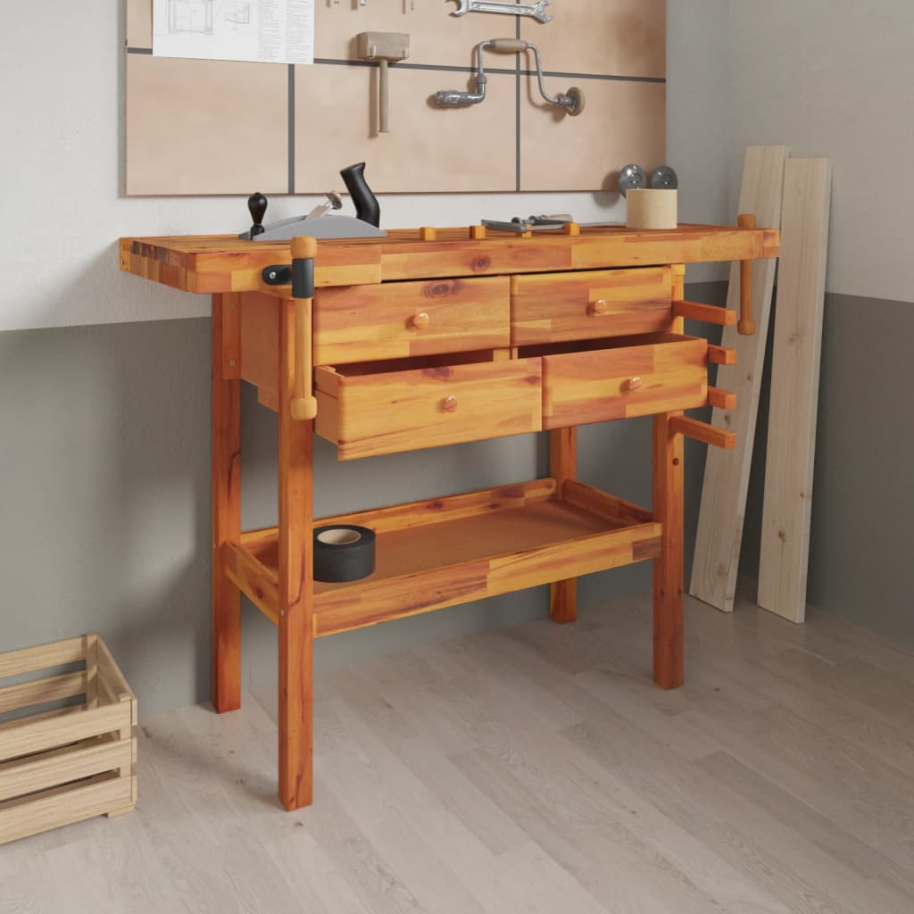 Vidaxl Workbench con cajones y tornillos bancarios 124x52x83 cm Acaciahout