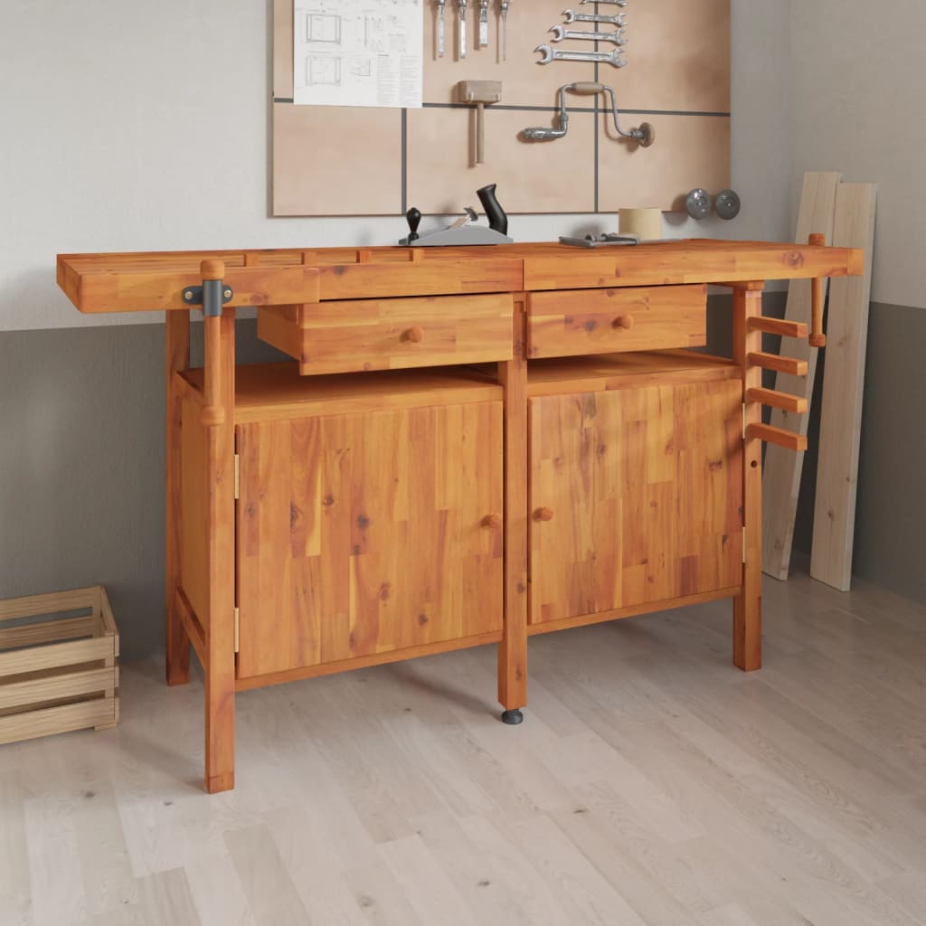 Vidaxl Workbench con cassetti e viti bancarie 162x62x83 cm acaciahout