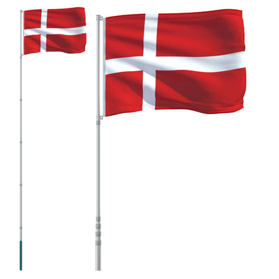 Bandera Vidaxl con asta de bandera Dinamarca 5.55 m de aluminio