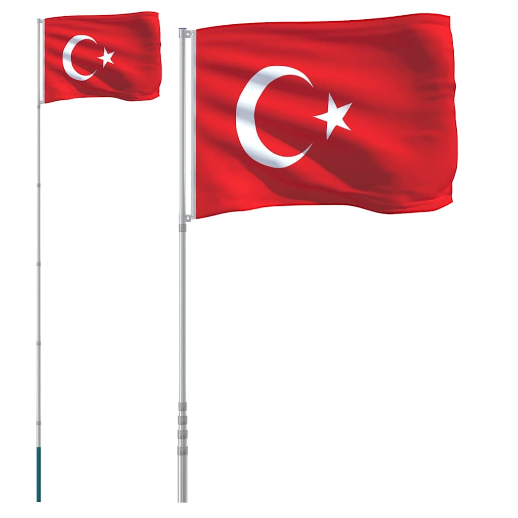 Vidaxxl bandera con asta Turquía 5,5 m aluminio