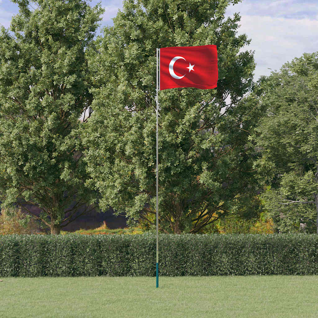 Vidaxxl bandera con asta Turquía 5,5 m aluminio