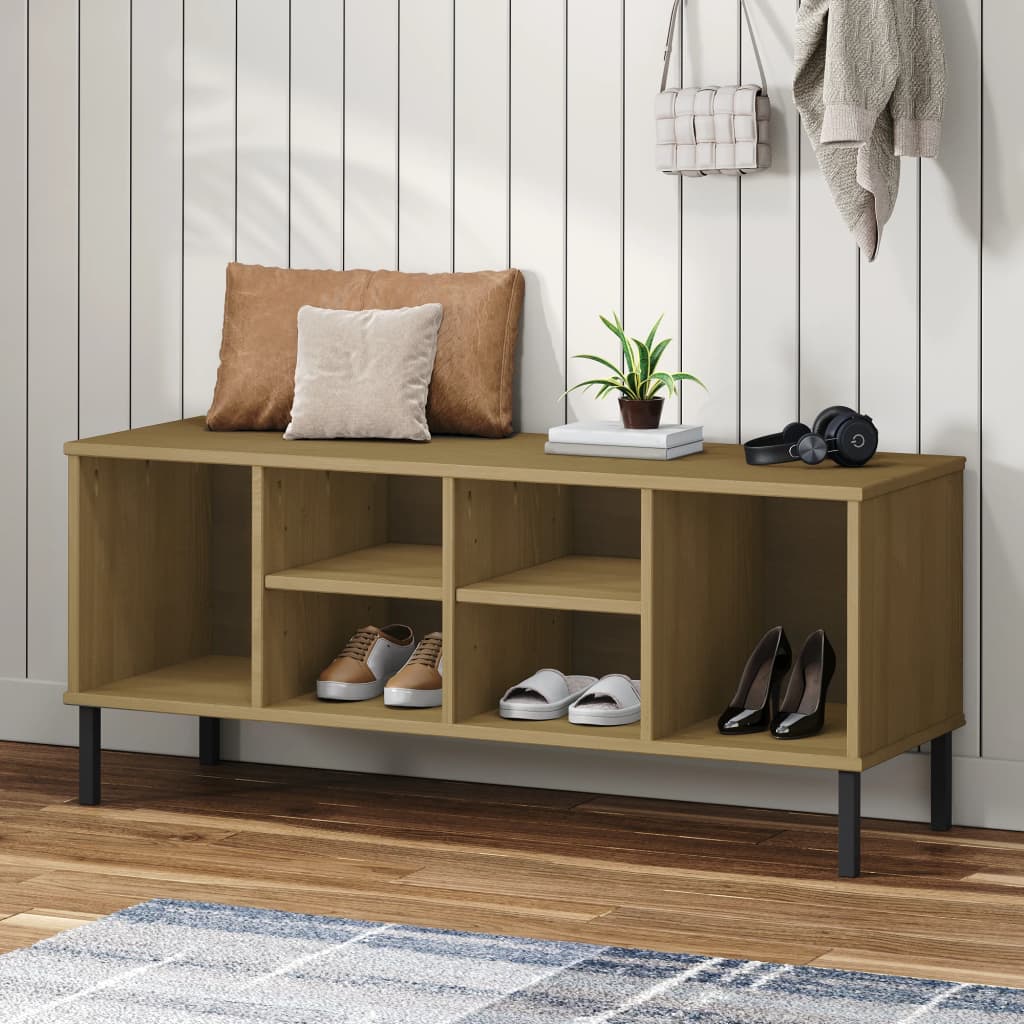 Pastel de zapatos Vidaxl con patas de metal Oslo 106x35x45cm Pine Brown