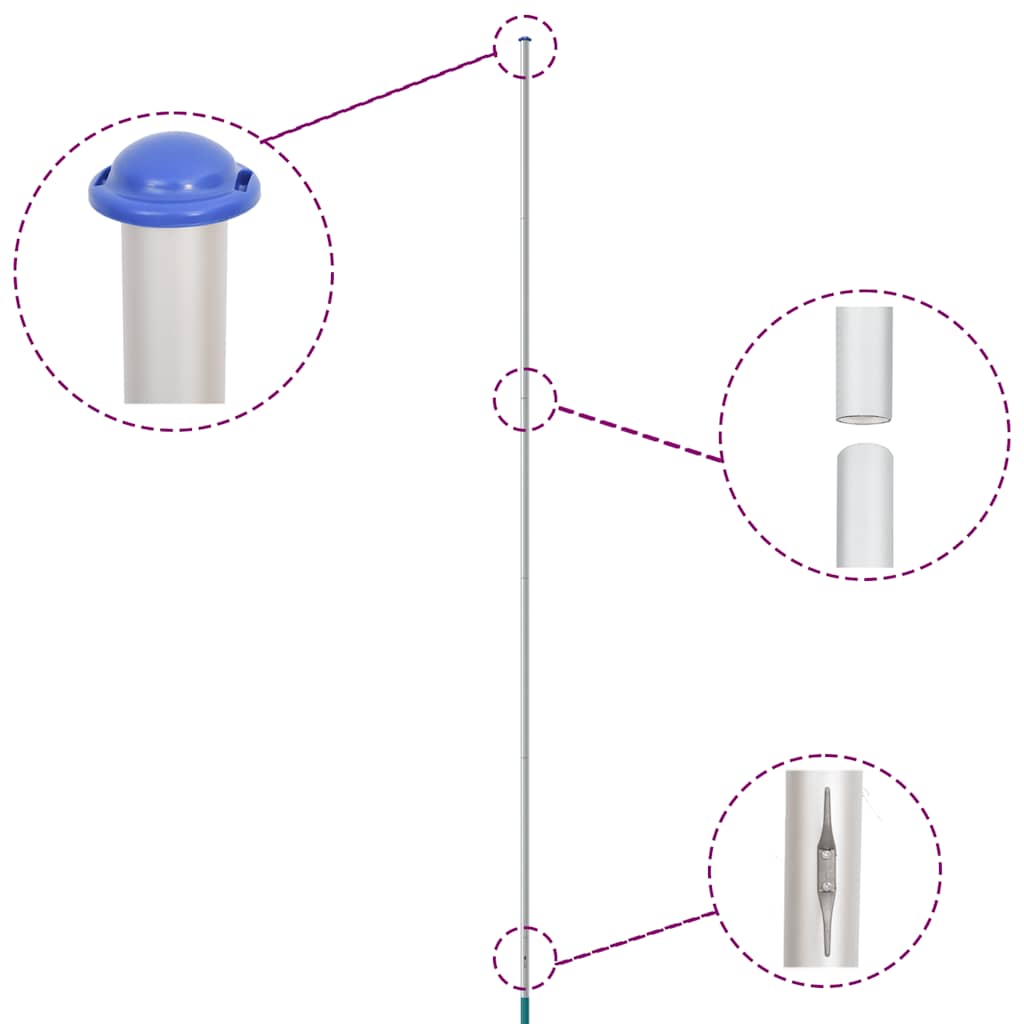 Vidaxl Flagpole divisibile 6,23 m in argento in alluminio