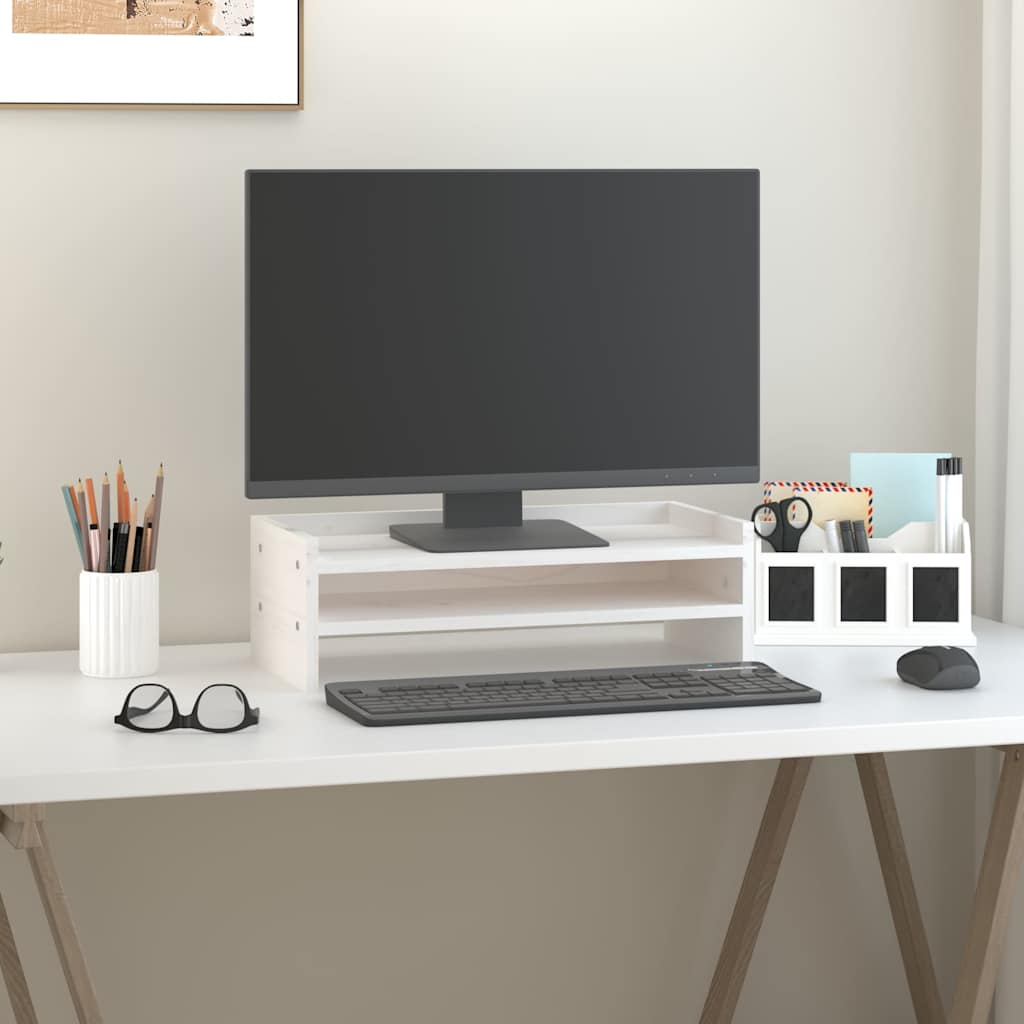 Supporto per monitor VidaXL 50x24x16 cm in legno massello di pino bianco