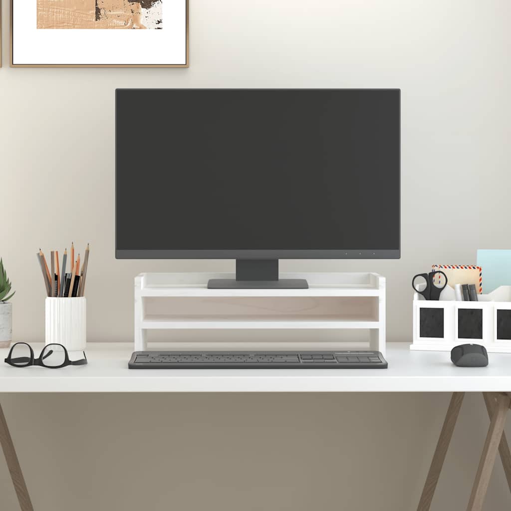 Supporto per monitor VidaXL 50x24x16 cm in legno massello di pino bianco