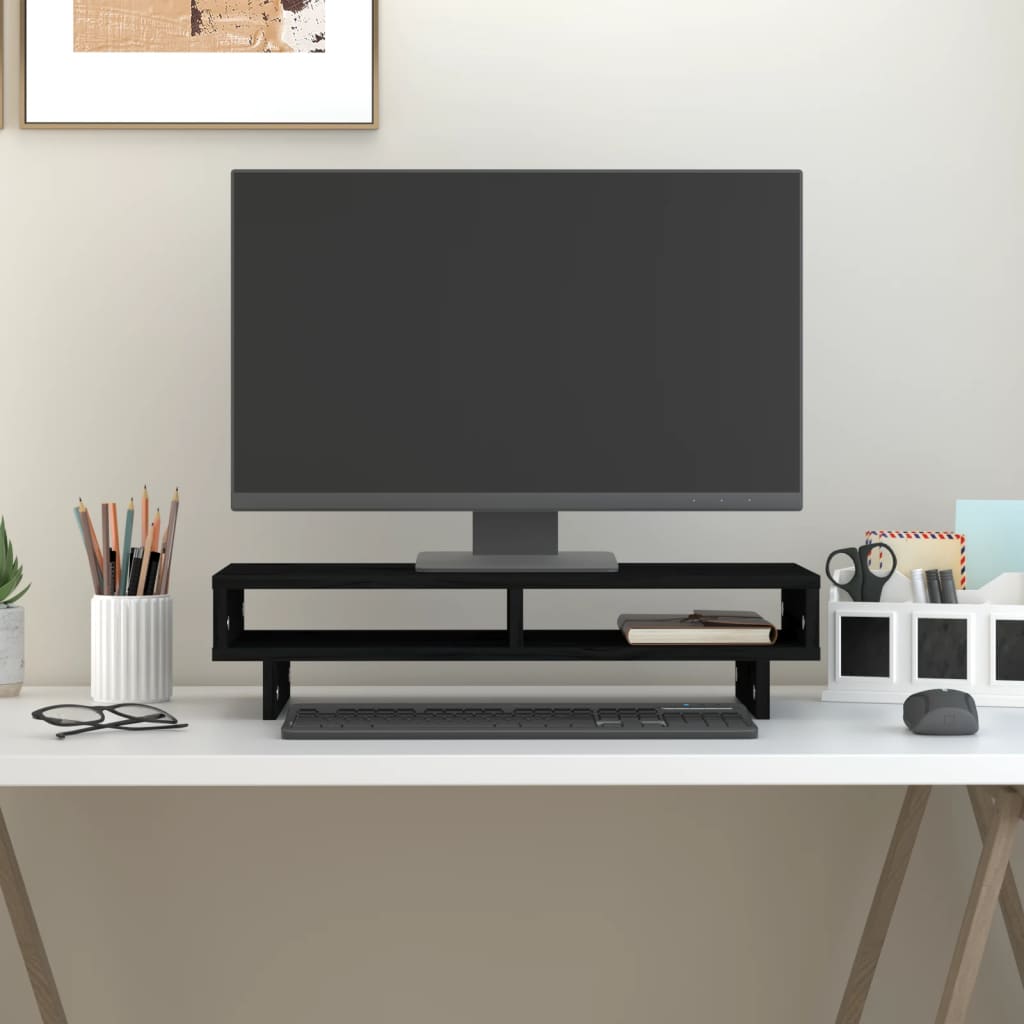 Vidaxl Monitor Stand 60x27x14 cm Pino solido nero