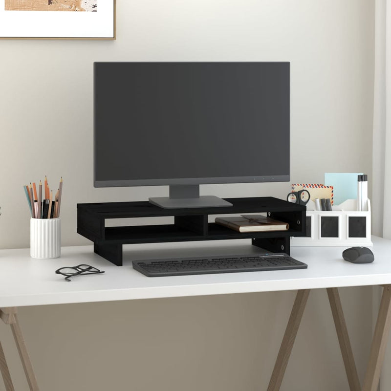 Vidaxl Monitor Stand 60x27x14 cm Pino solido nero