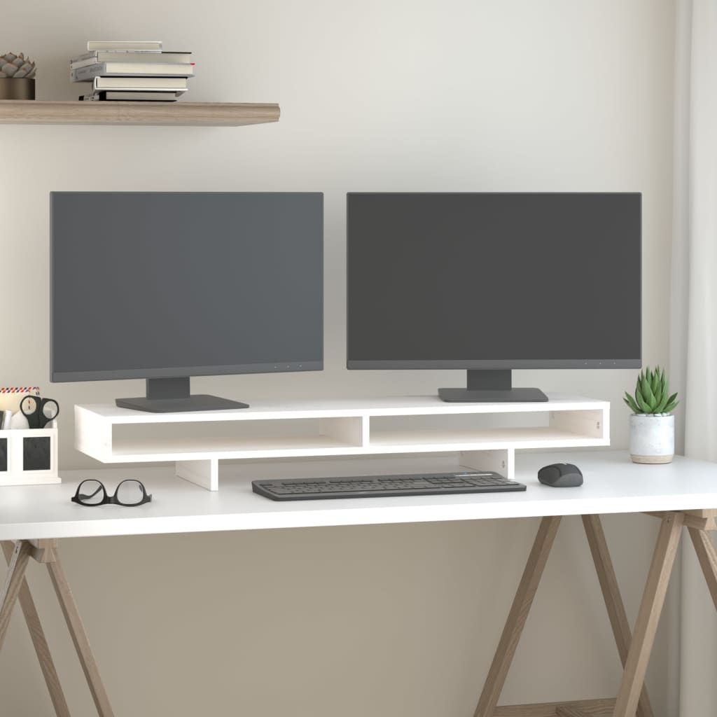Vidaxl Monitor Standard 100x27x14 cm de pino sólido blanco blanco