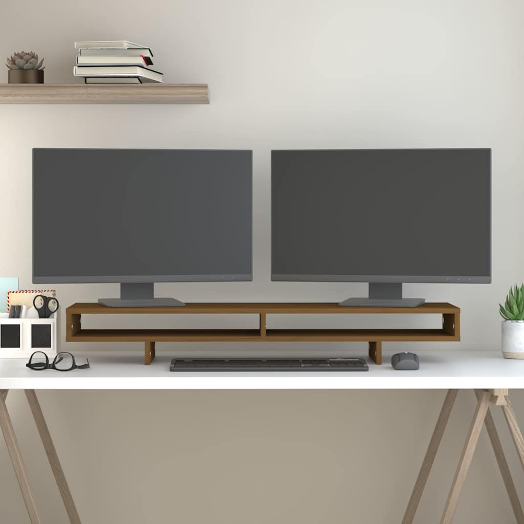 Vidaxl Monitor Standard 100x27x14 cm Miele di pino solido marrone