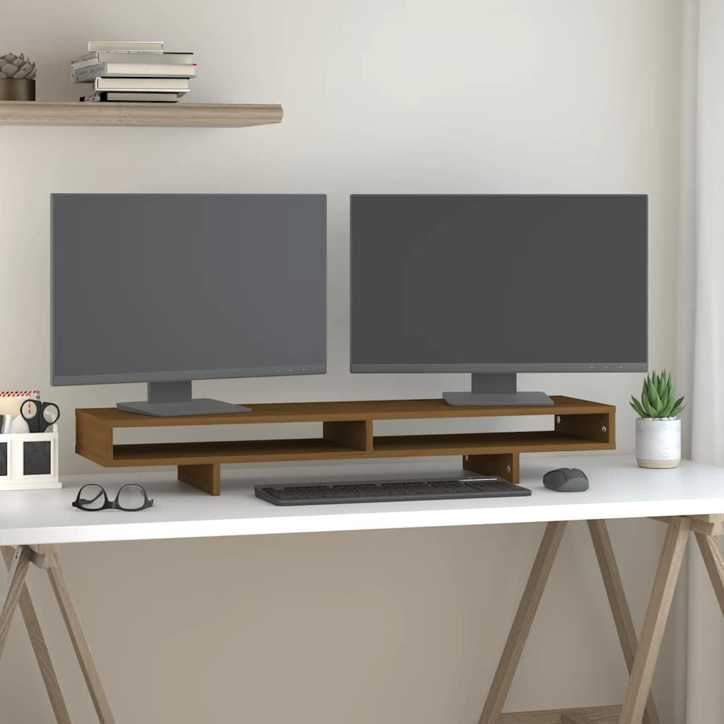 Vidaxl Monitor Standard 100x27x14 cm Miele di pino solido marrone