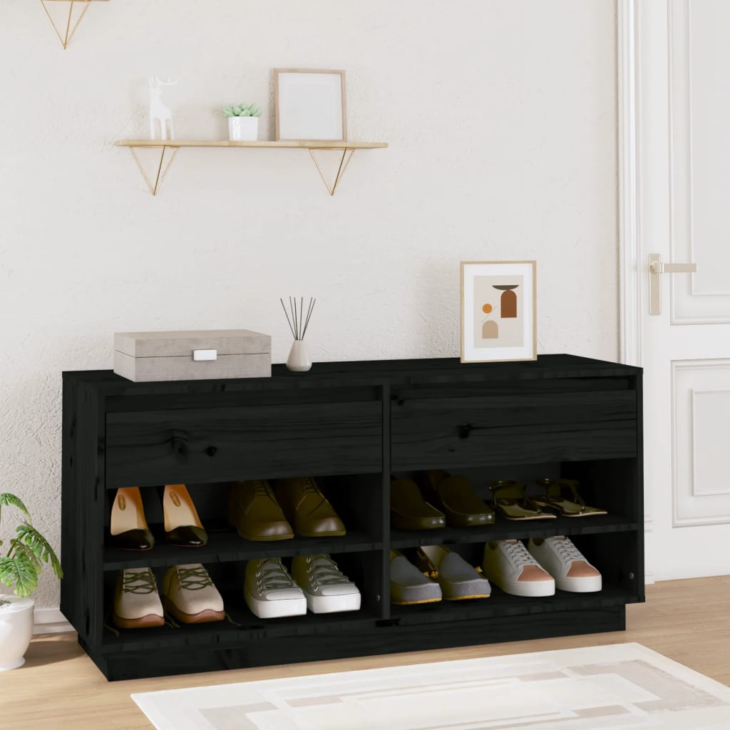 Vidaxl Cabinet da scarpe 110x34x52 cm Pinna solido nero