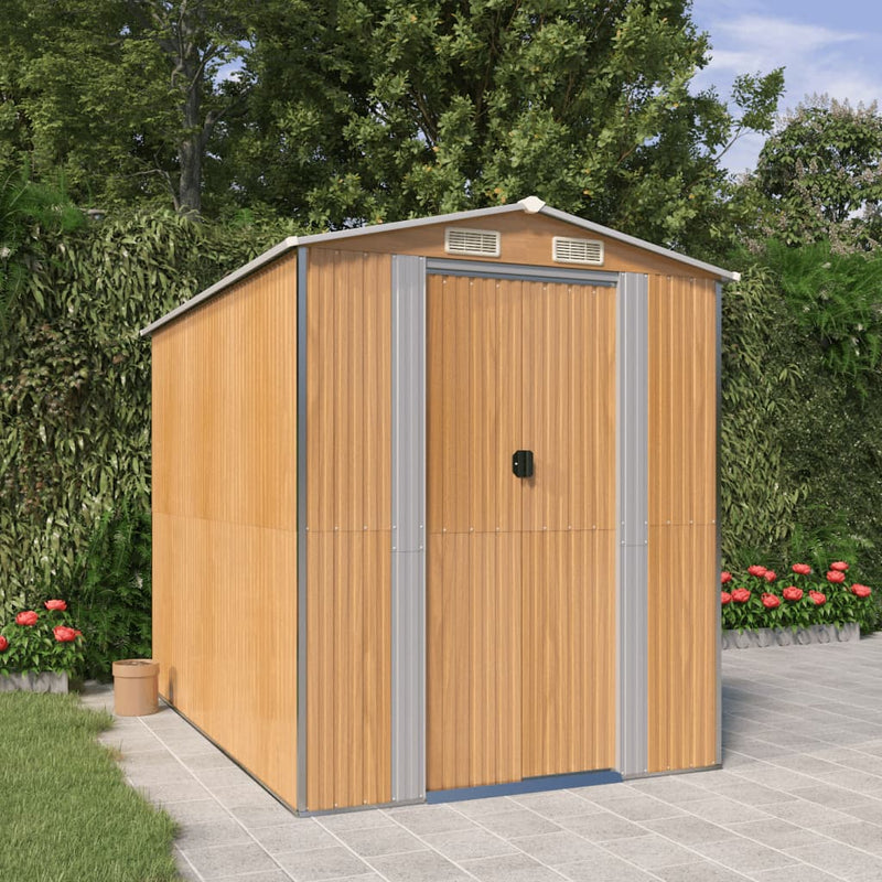 Vidaxl Garden Shed 192x274x223 cm de acero galvanizado marrón claro
