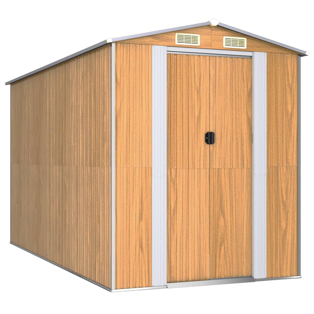 Vidaxl Garden Shed 192x357x223 cm de acero galvanizado marrón claro
