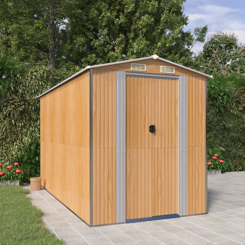 Vidaxl Garden Shed 192x357x223 cm de acero galvanizado marrón claro