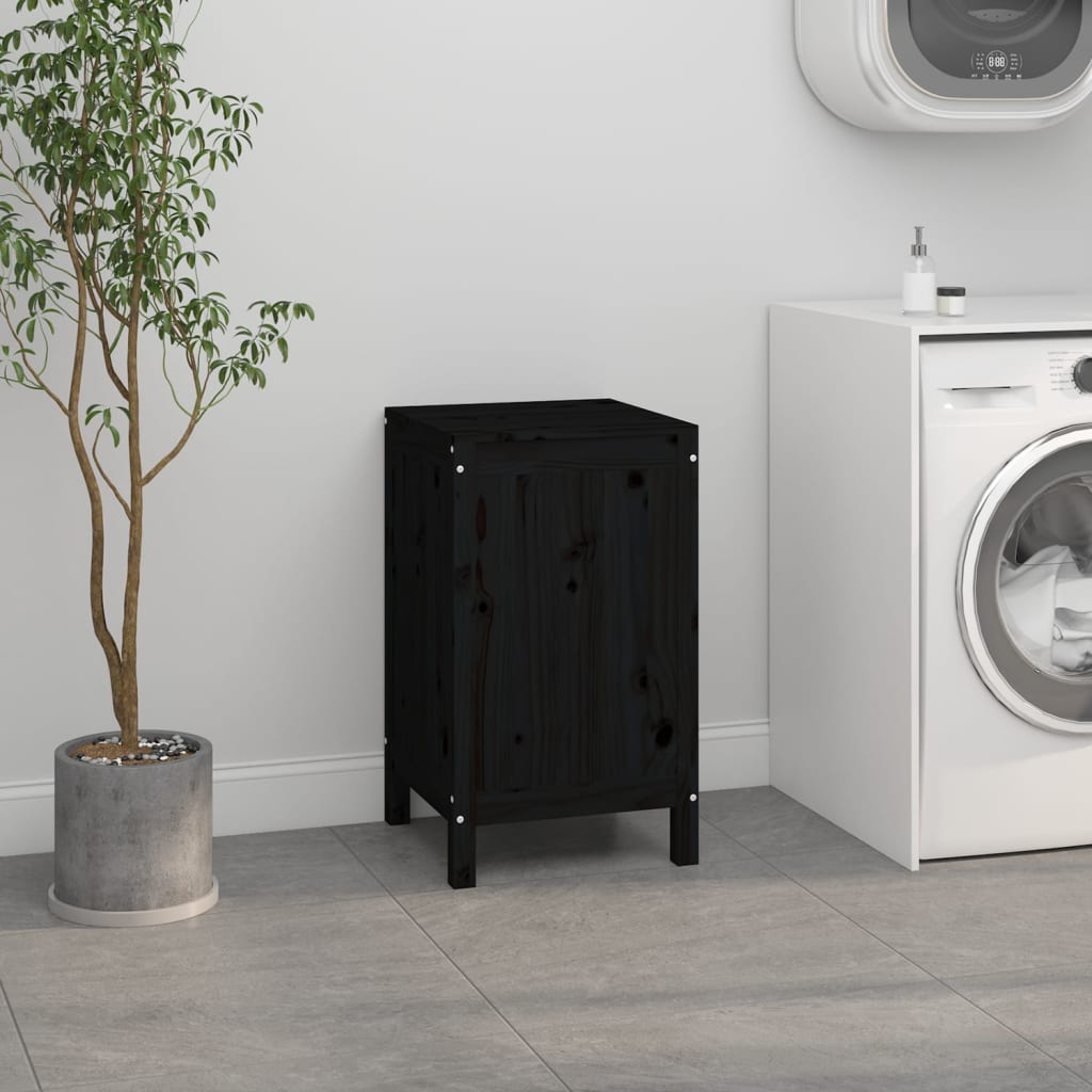 Vidaxl Laundry Basket 44x44x76 cm Pino solido nero
