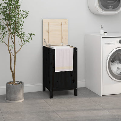Vidaxl Laundry Basket 44x44x76 cm Pino solido nero