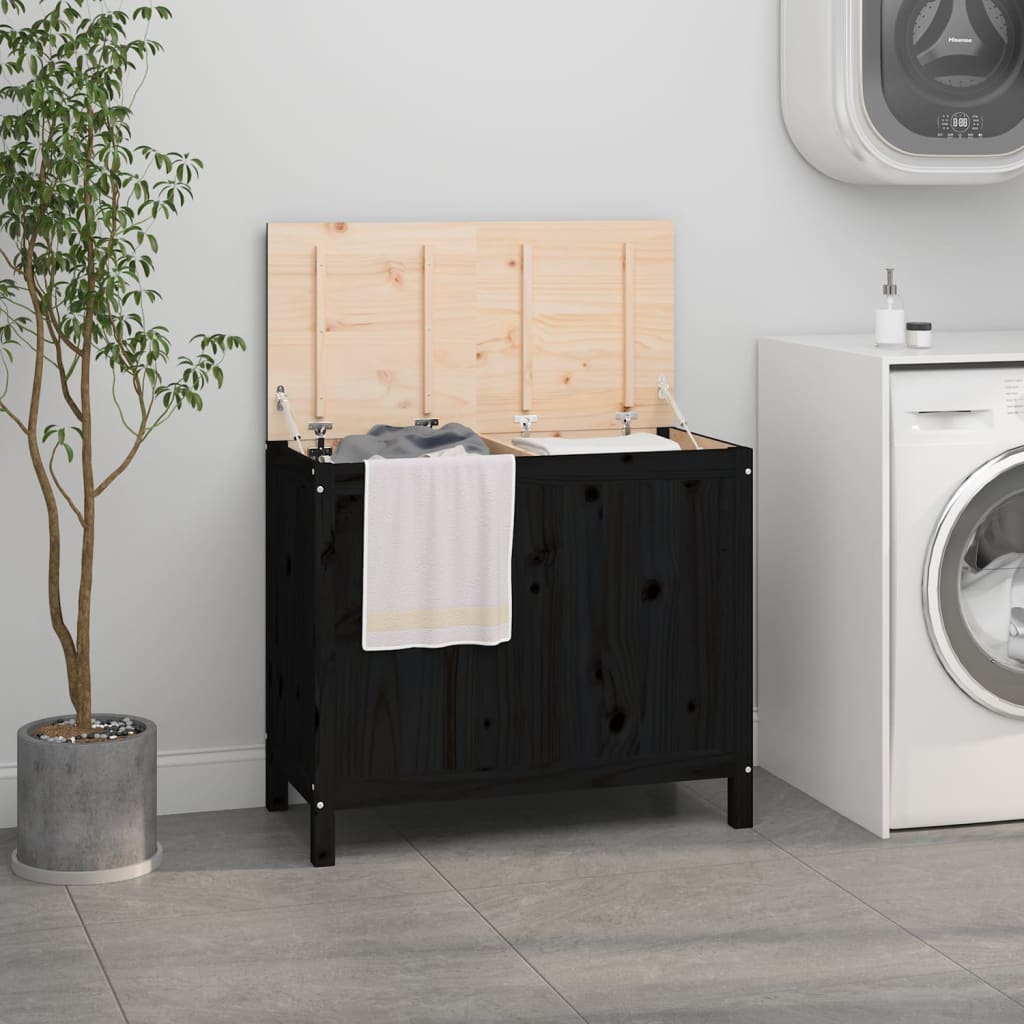 Vidaxl Laundry Basket 88.5x44x76 cm Pino solido nero