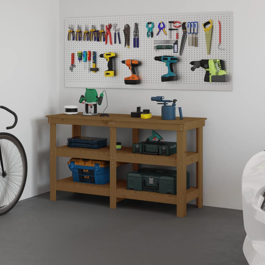 Vidaxl Workbench 142.5x50x80 cm de pino sólido marrón marrón